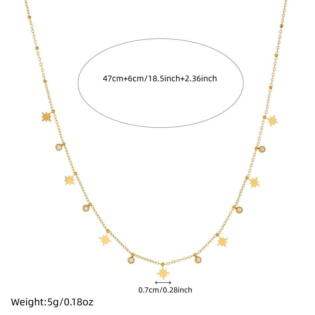 Minimalist Gold Plated Stainless Steel Eight-Pointed Star Round Rhinestone Pendant Necklace for Women