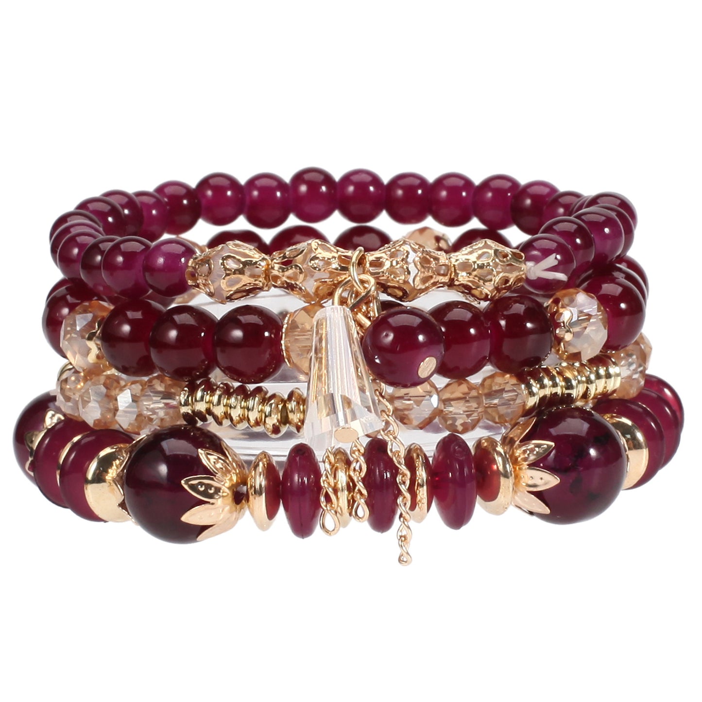 Bohemian Plated Agate Crystal Floral Bracelet Set Unisex