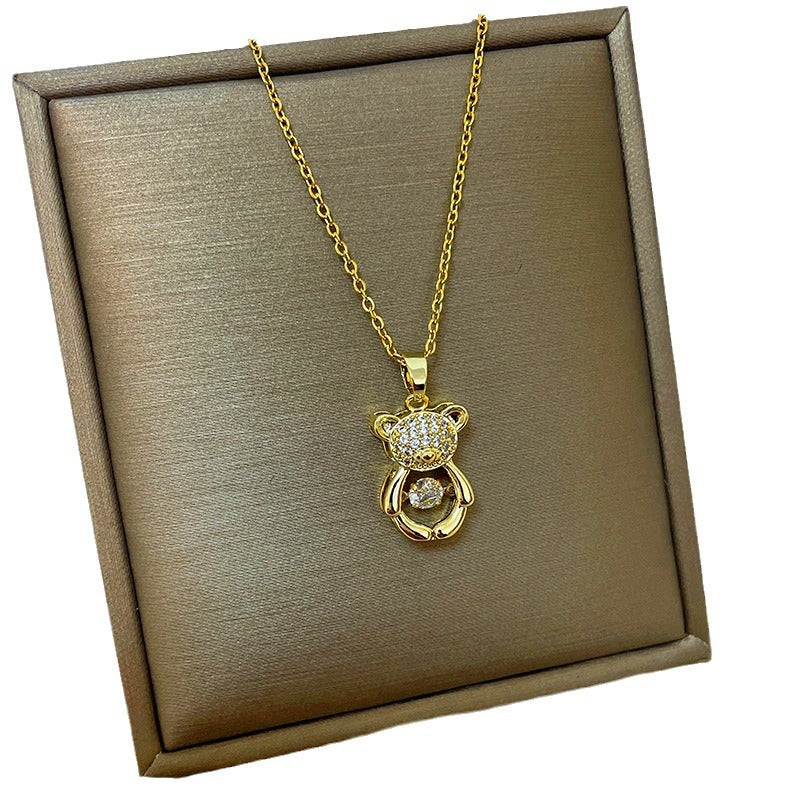 Collana con ciondolo a goccia in rame placcato oro 18 carati con micro-pavé e catena a onda in acciaio al titanio, design originale