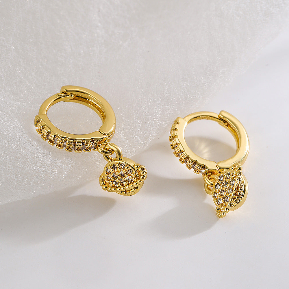 Orecchini pendenti geometrici in rame da donna con placcatura in oro autentico e zirconi micro-pavé
