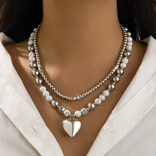 Juego de collar con colgante minimalista en forma de corazón con colgante de aleación chapada y delicada cadena para la clavícula