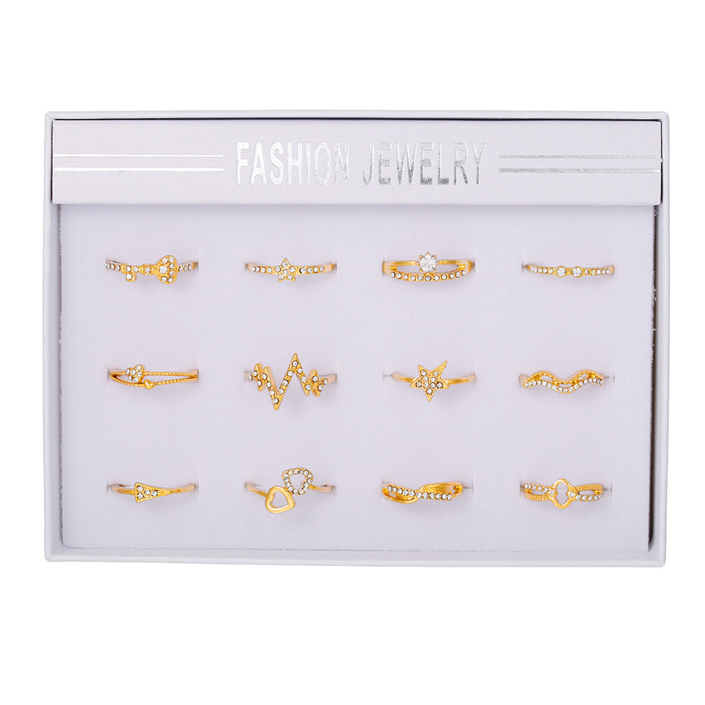 Geometric Alloy Plated Ring Set with Rhinestone and Pearl Floral Design for Women