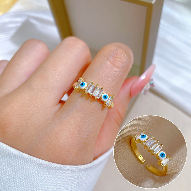 Luxury Minimalist Plated Brass Crown Rhinestone Adjustable Ring for Women