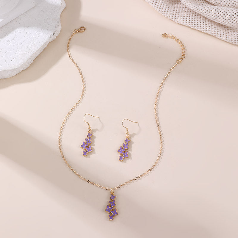 Conjunto de collar con colgante de lazo y mariposa minimalista con acabado esmaltado para niños, joyas de resina en cadena de cuentas