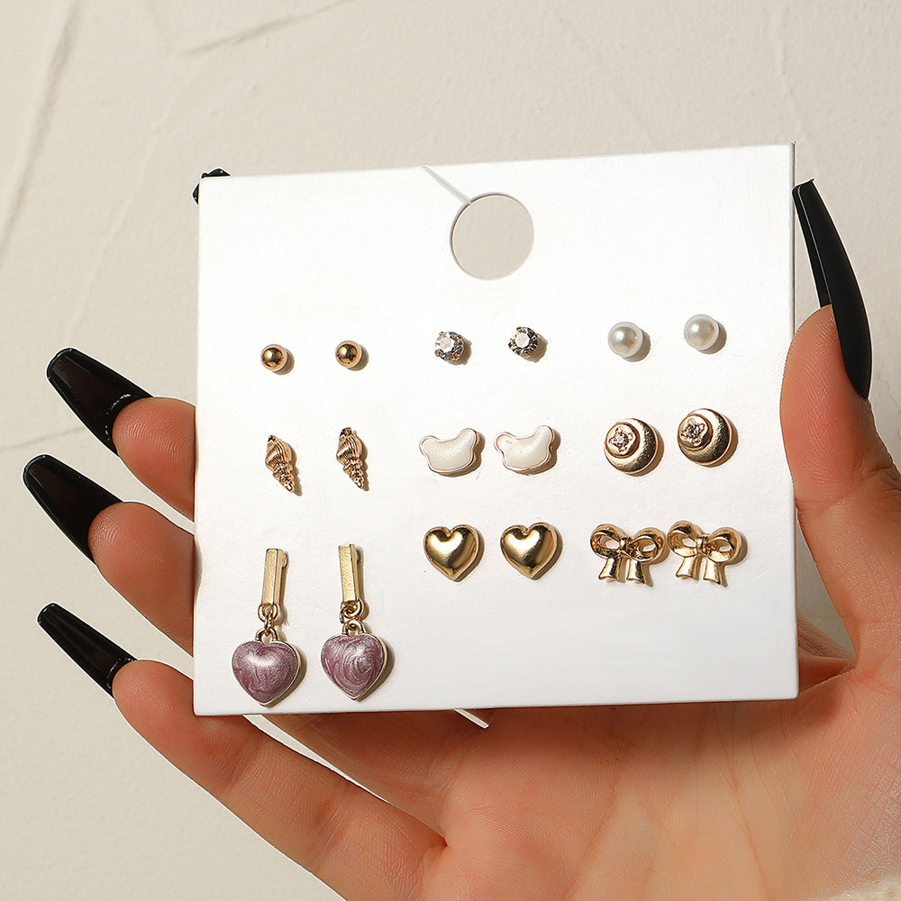 Heart Butterfly Geometric Alloy Drip Oil Rhinestone Stud Earrings for Women