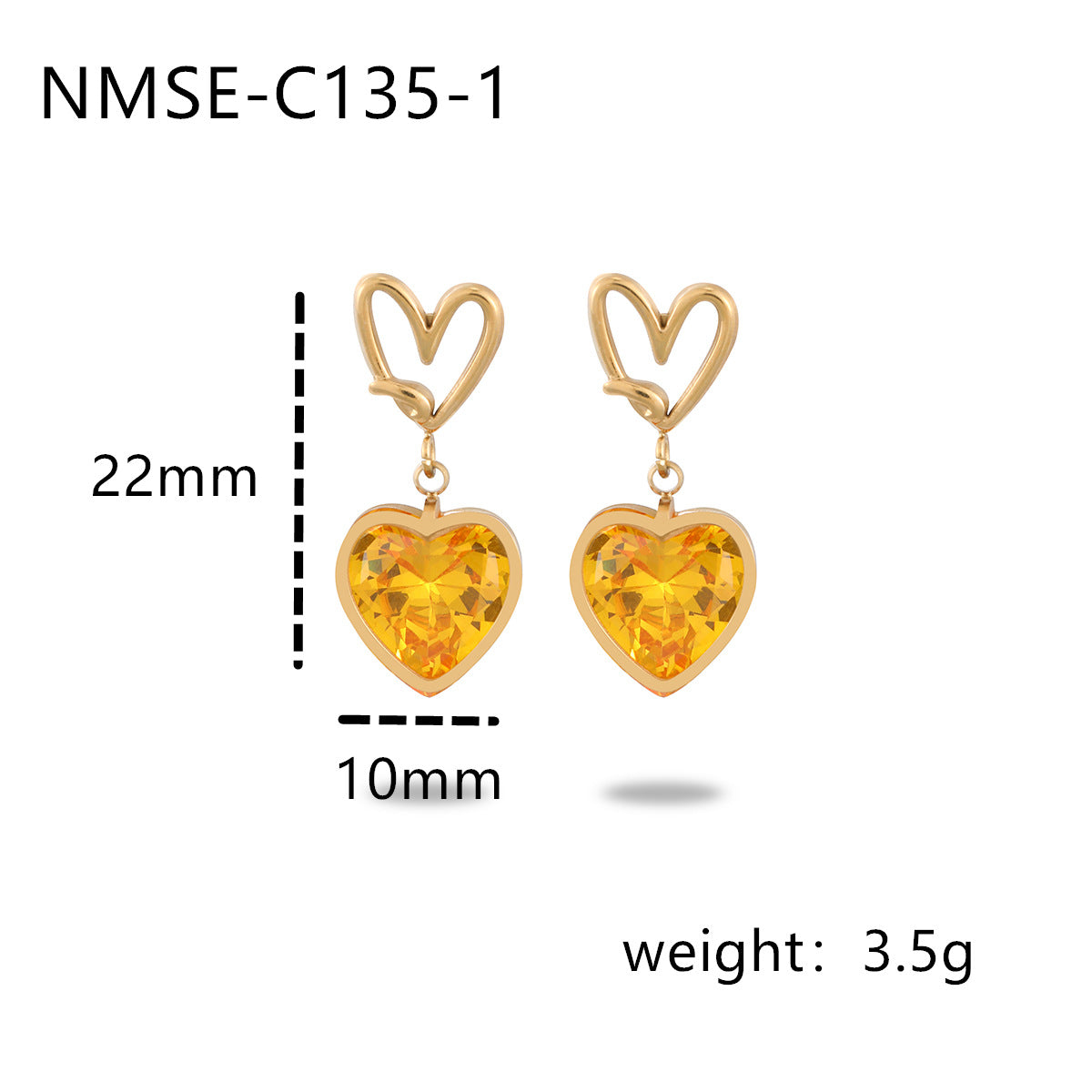 Orecchini da donna alla moda placcati in oro 18 carati in acciaio al titanio con zirconia incastonata a forma di cuore
