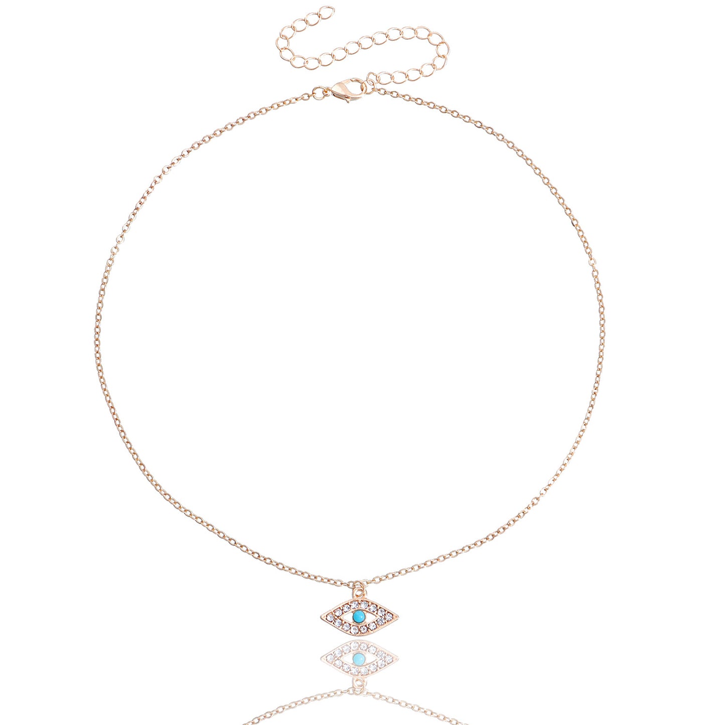 Punk Vintage Geometric Evil Eye Pendant Necklace for Women with Alloy Body, Rhinestone Inlay, and Plated Finish on Delicate Clavicle Chain
