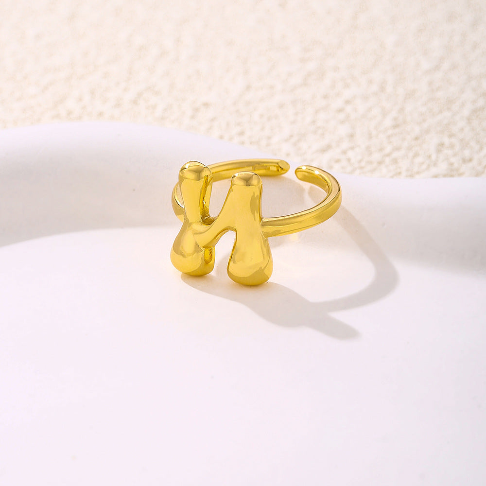 Anello da donna minimalista a forma di lettera in rame placcato oro Anello regolabile aperto Gioielli di lusso fatti a mano