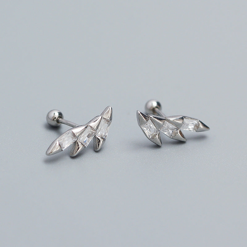 Sweet Streetwear 925 Sterling Silver Geometric Wing Cone Threaded Cartilage Earring