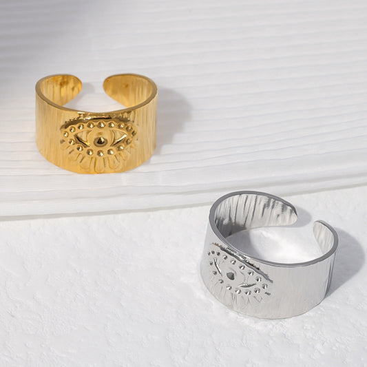 Minimalist Gold Plated Stainless Steel Eye Shape Open Ring for Women