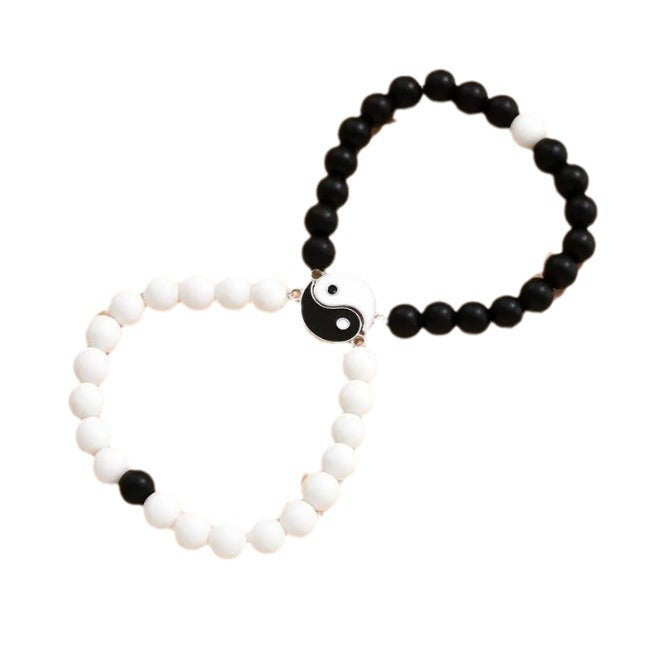 Minimalist Geometric Natural Turquoise Beaded Bracelet Unisex Yin Yang Tai Chi Charm