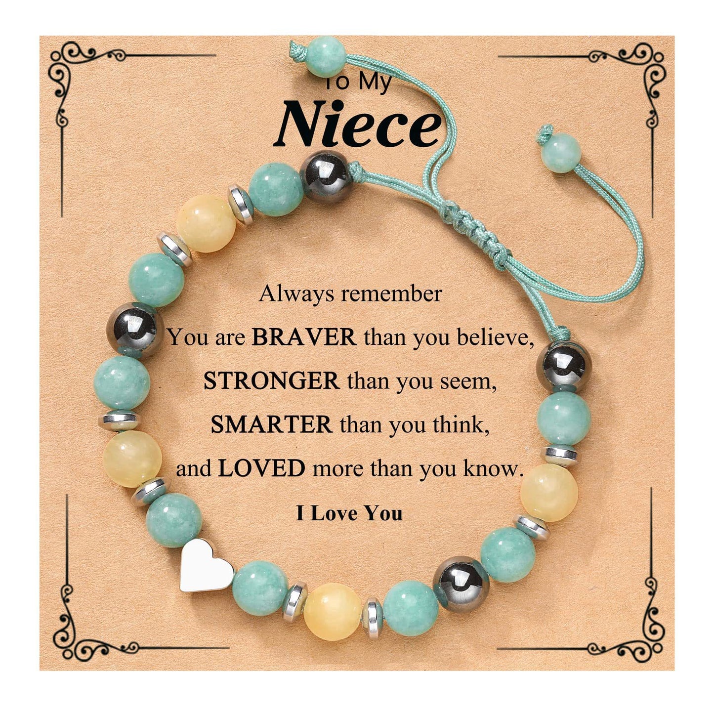 Sweet Zebra Print Heart Geometric Turquoise Beaded Bracelet