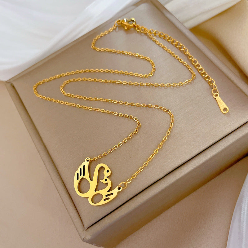 Collar con colgante de cisne minimalista en acero de titanio con baño de oro para mujer y hombre, cadena de clavícula con diseño geométrico y motivo de árbol floral