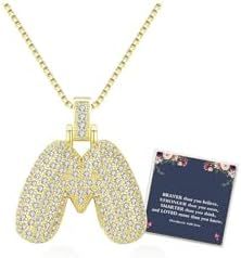 Sweet Hip-hop Letter Brass Cubic Zirconia Inlay Pendant Necklace Box Chain Unisex