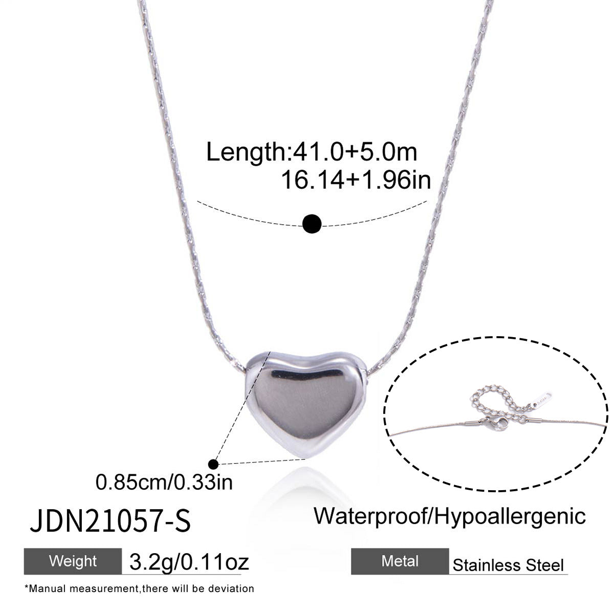 Minimalist Elegant Heart Stainless Steel PVD Necklace for Women