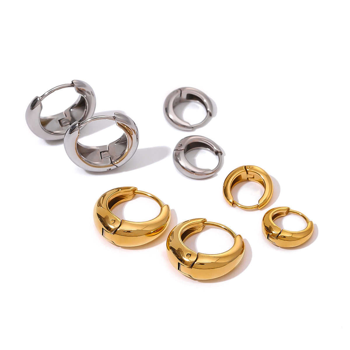 Eleganti orecchini rotondi geometrici in acciaio inossidabile placcati oro 18 carati