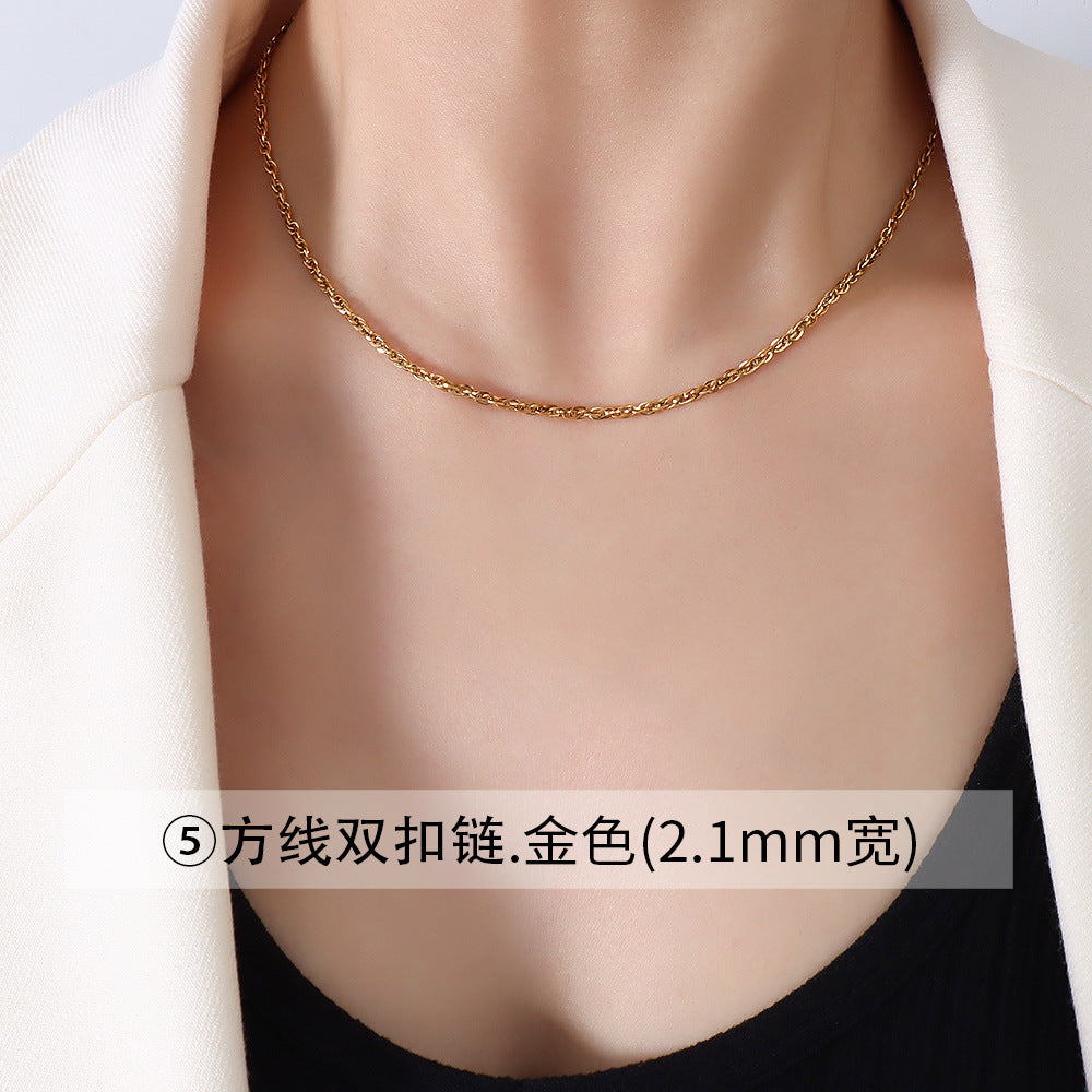 Collana da donna con catena a maglia O-ring placcata in oro 18 carati in acciaio al titanio geometrico minimalista