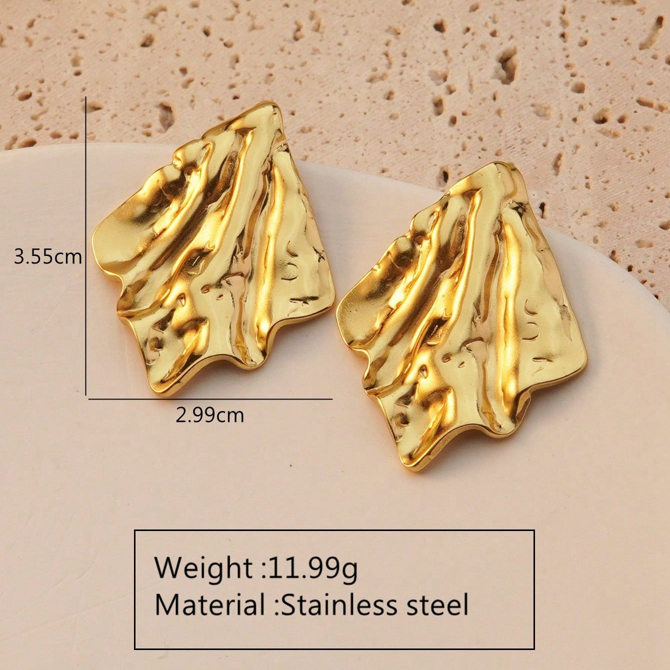 Elegant Gold Plated Stainless Steel Leaf Earrings for Women