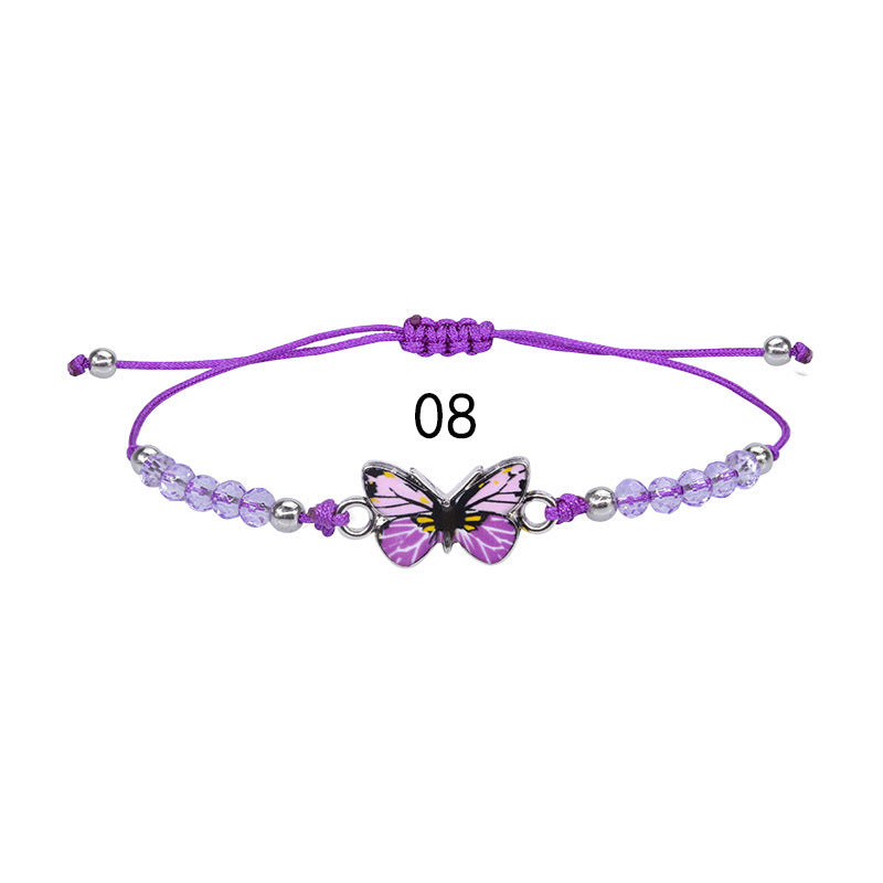 Sweet Colorful Crystal Butterfly Beaded Bracelet Silver Plated Unisex Hand Jewelry