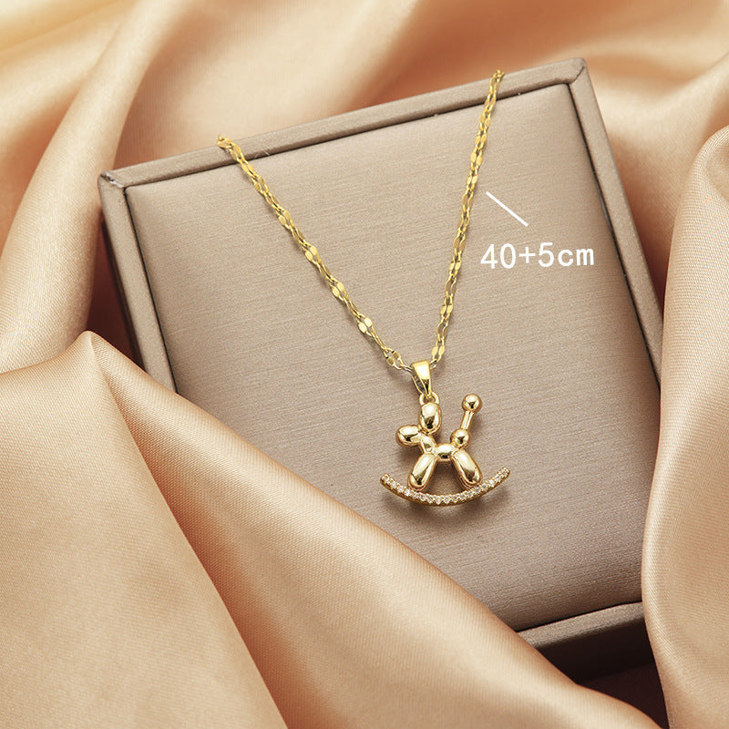 Collana Minimalista con Ciondolo a Forma di Cane Palloncino per Donna, in Acciaio al Titanio Placcato, Catena per Clavicola con Design Irregolare