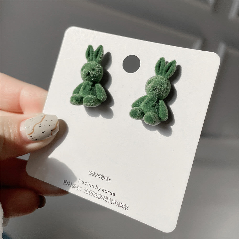 Cute Cartoon Rabbit Velvet Earrings with 925 Sterling Silver Posts for Women