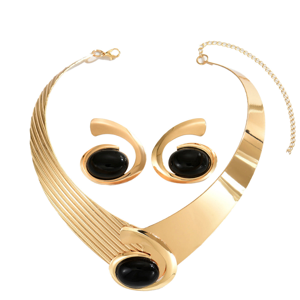 Juego de collar y pendientes de gema incrustada geométrica para mujer, joyería de moda de aleación con motivos circulares de lunares y anillos