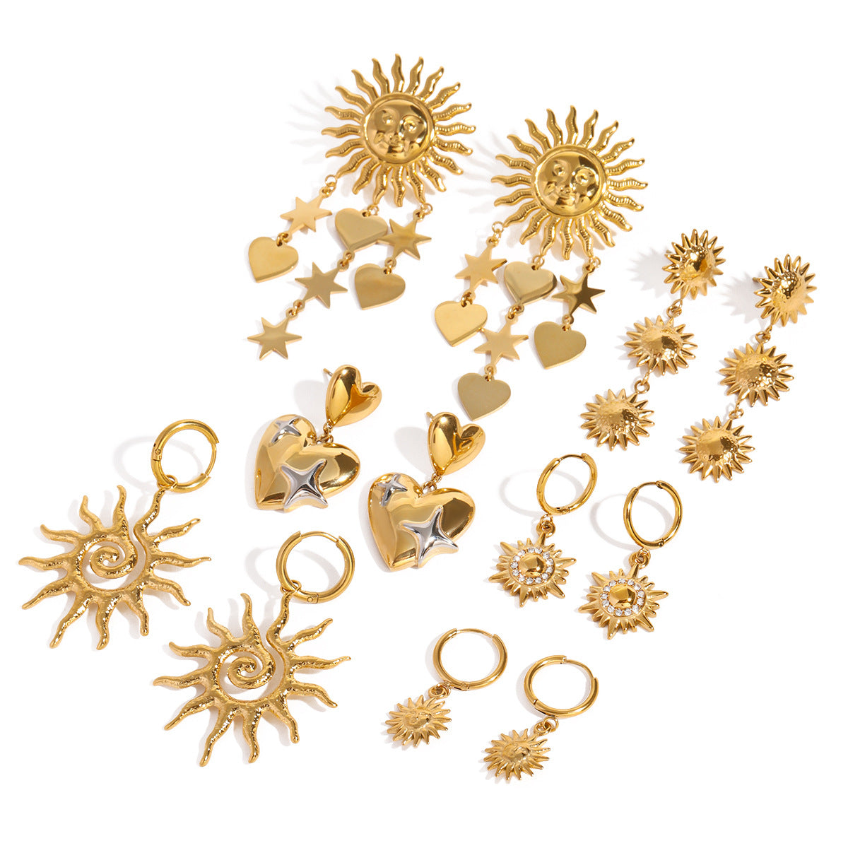 Luxury Elegant Stainless Steel Plated Star Floral Earrings for Women
