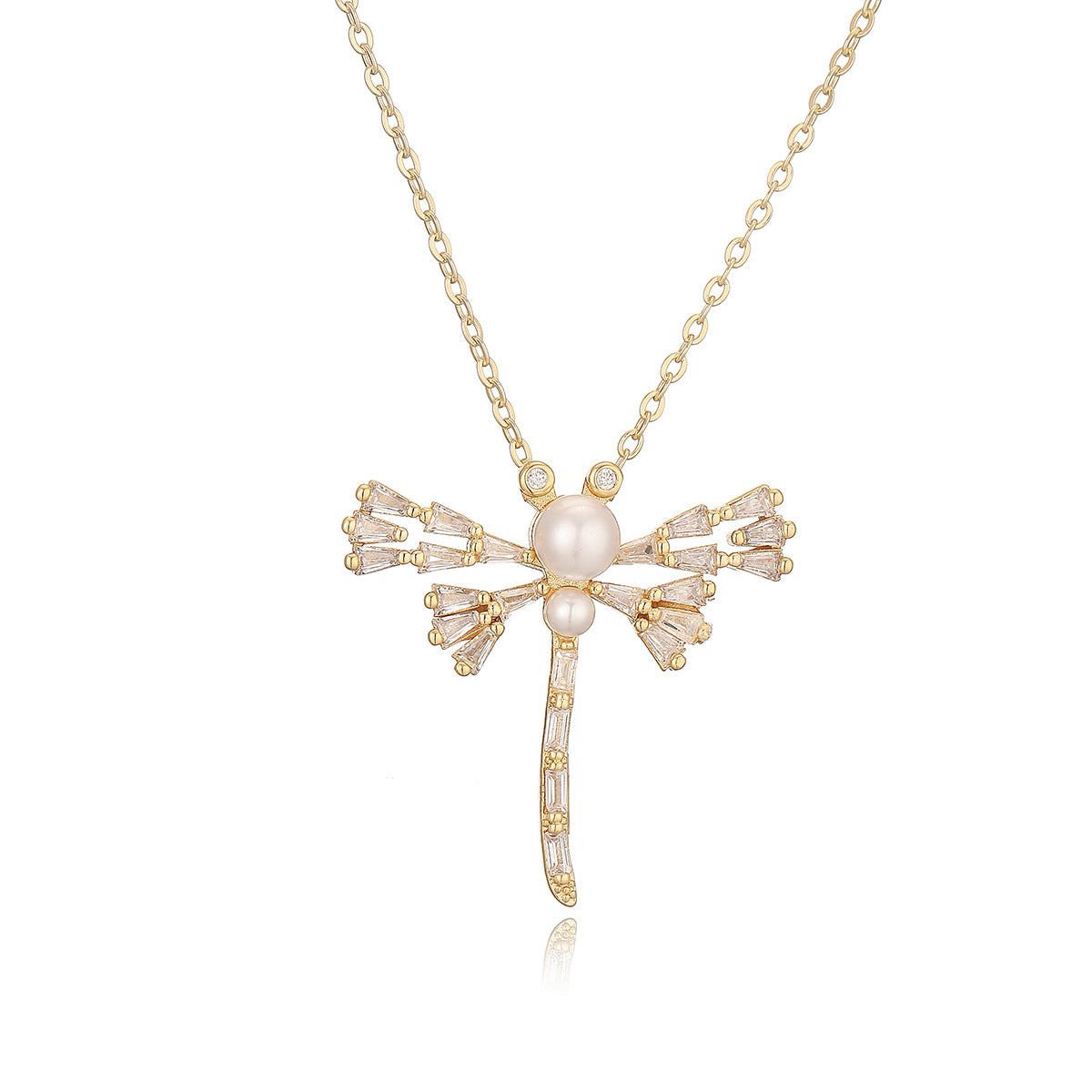 Minimalist Dragonfly Pendant Necklace for Women in Copper with Gold Plating and Zircon Accents