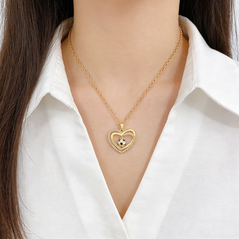 Sweet Luxury Heart Drip Oil Rhinestone Pendant Necklace Titanium Steel Cable Chain for Unisex