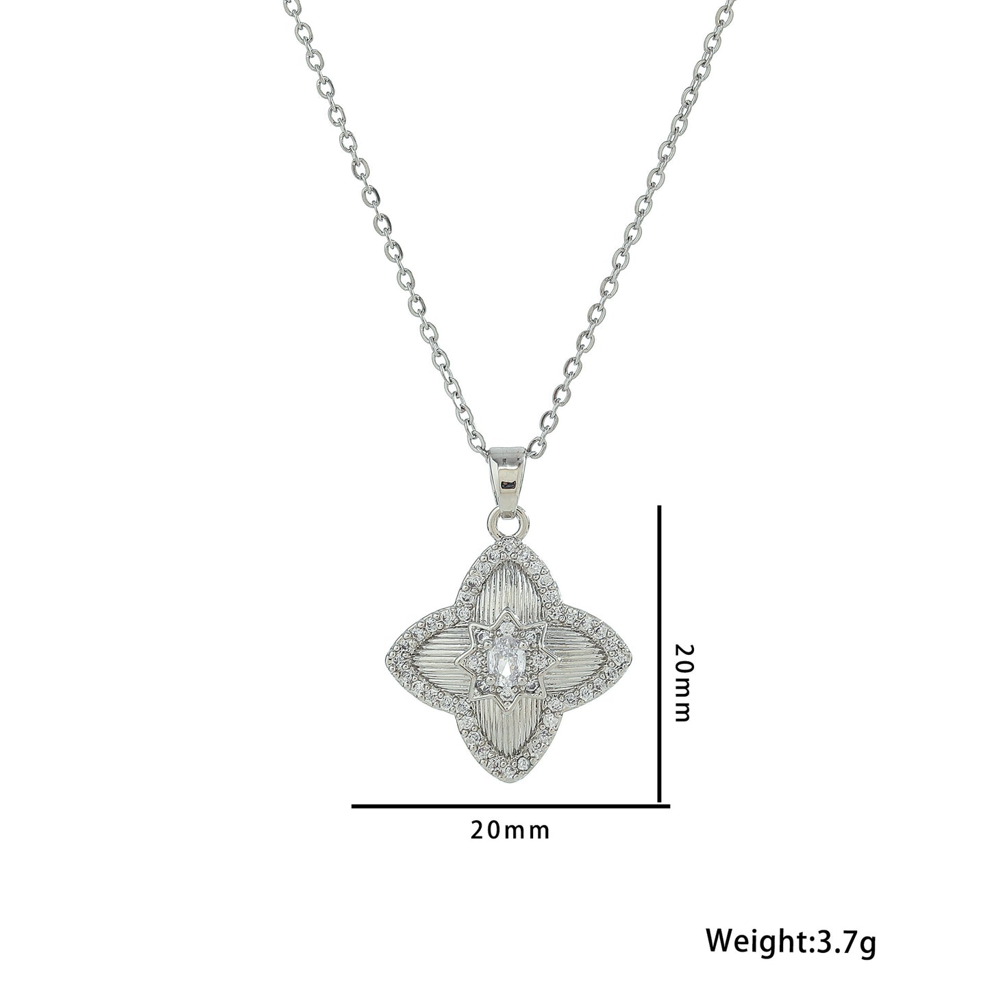 Minimalist Geometric Four-Sided Clover Pendant Necklace for Women in Titanium Steel with Rhinestone Inlay and Plated Finish