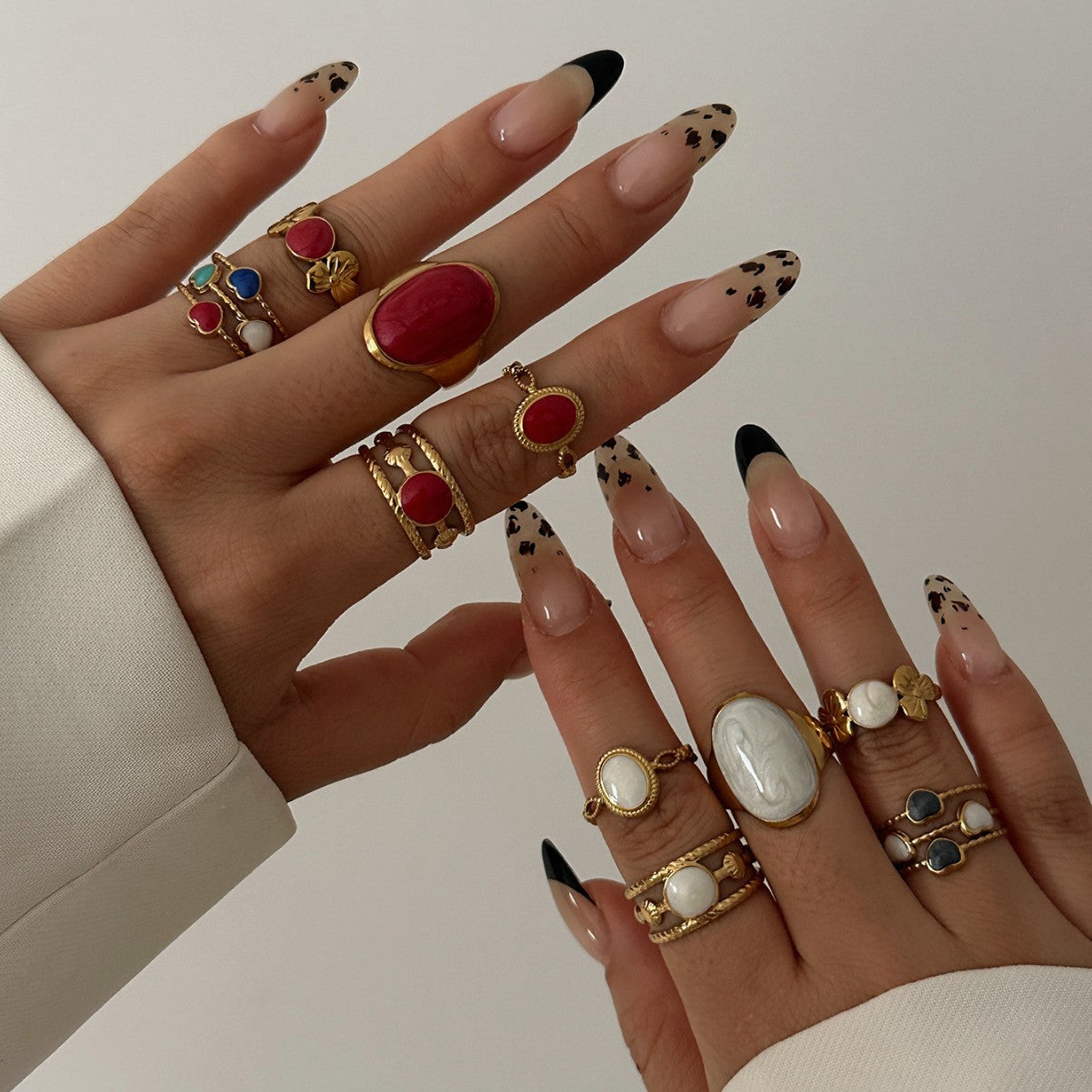 Vintage Luxury 18K Gold Plated Geometric Round Oval Drip Oil Stainless Steel Ring for Women