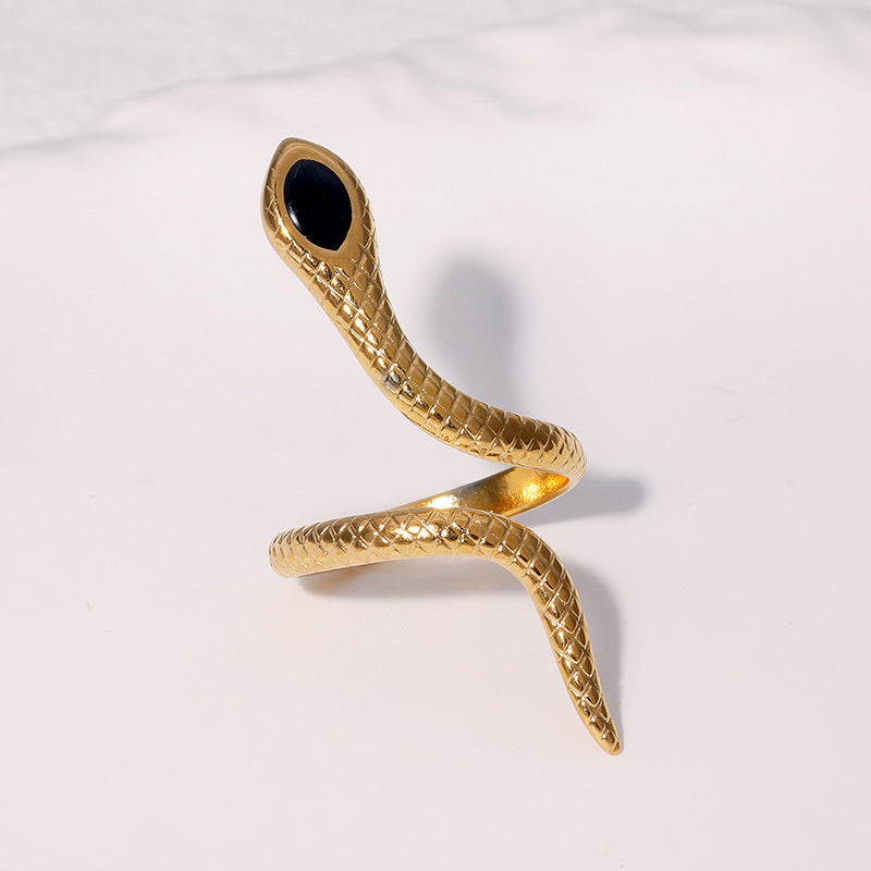 Anello Aperto Minimalista a Forma di Serpente in Acciaio Inossidabile Placcato per Donna
