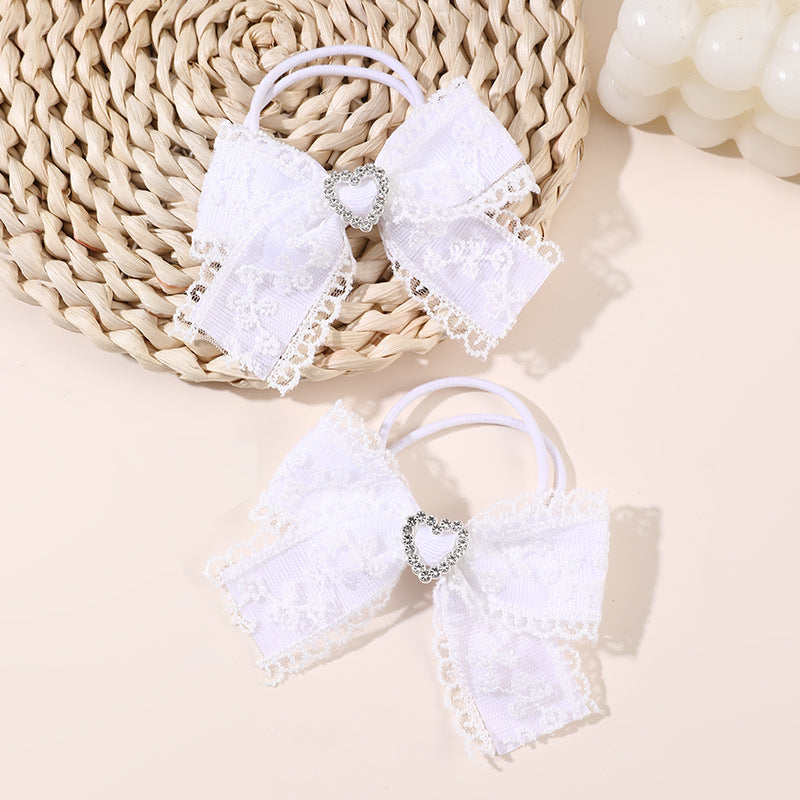 Natural Style Bow-Shaped Hair Clip for Girls with Ruffled and Mesh Details Made of Polyester Duckbill Clip