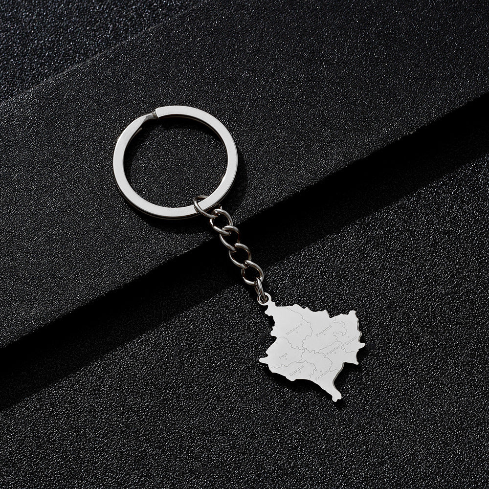 Portachiavi con ciondolo a tema Kosovo in acciaio inossidabile alla moda per uomo e donna, design urbano minimalista con finitura metallica premium