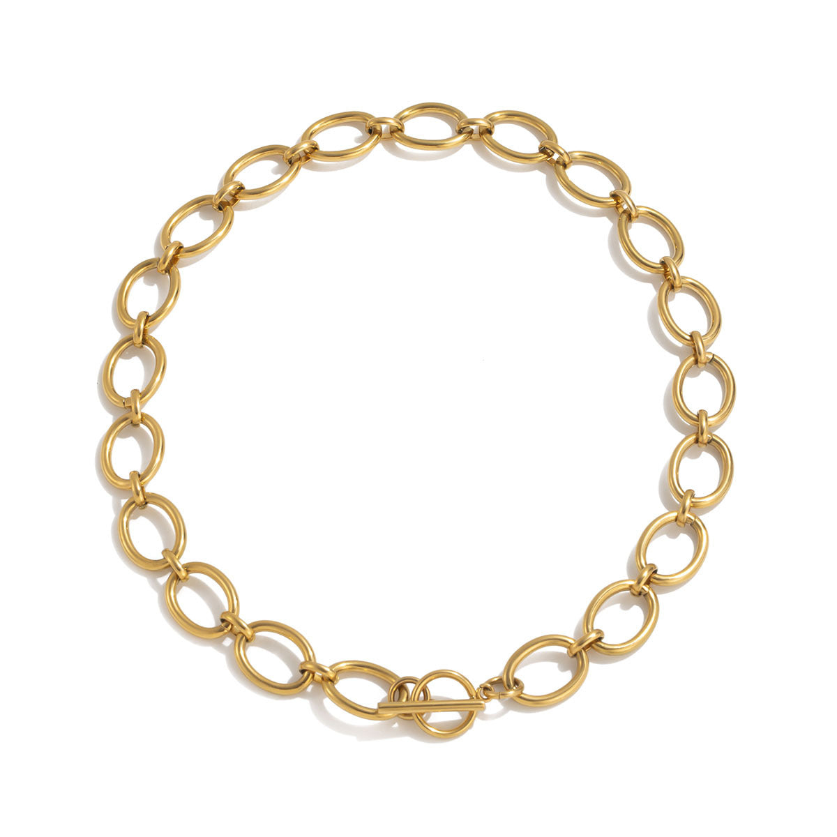 Collana da donna minimalista geometrica rotonda in acciaio al titanio con finitura placcata e catena a clavicola in acciaio inossidabile
