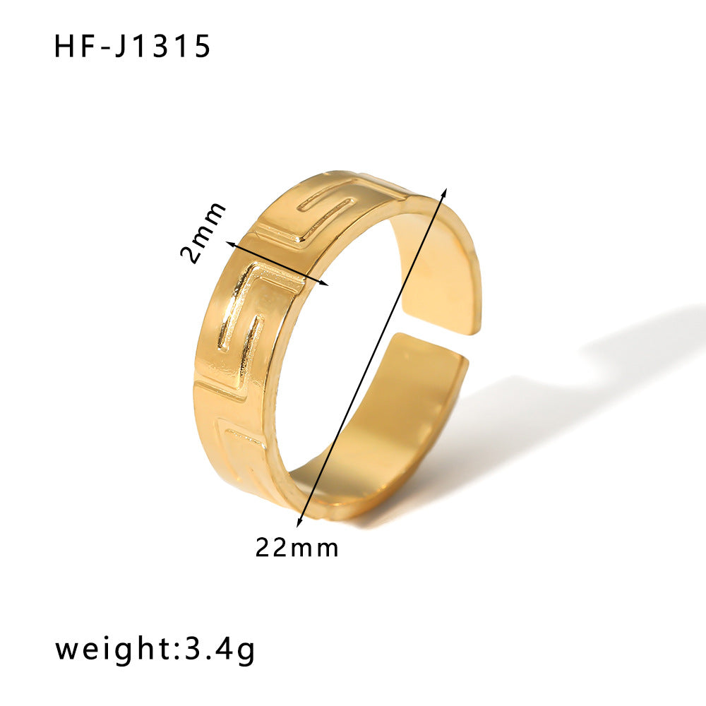 Anello Aperto Minimalista in Acciaio Inossidabile da Donna con Forma Geometrica e Finitura Placcata in Oro 18K Sottovuoto