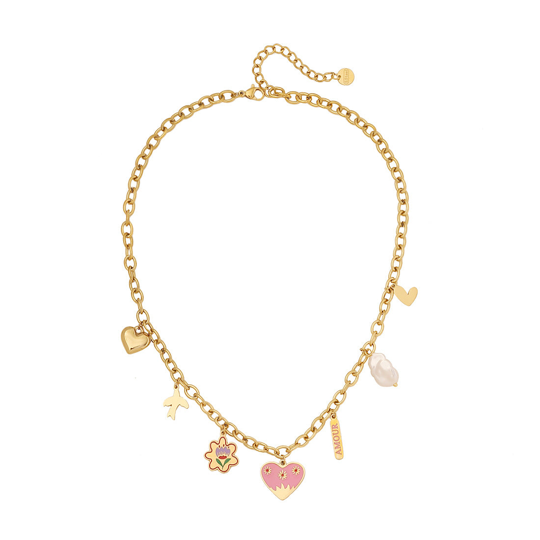 Collana con ciondolo a forma di cuore in smalto, stile OL, in acciaio inossidabile, alla moda, per donne
