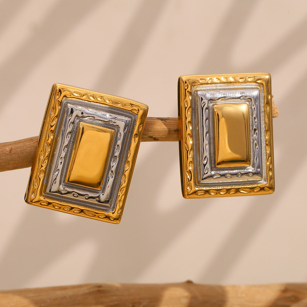 Orecchini a perno con cornice geometrica in acciaio inossidabile con placcatura in oro 18 carati da donna, design alla moda per l'ufficio