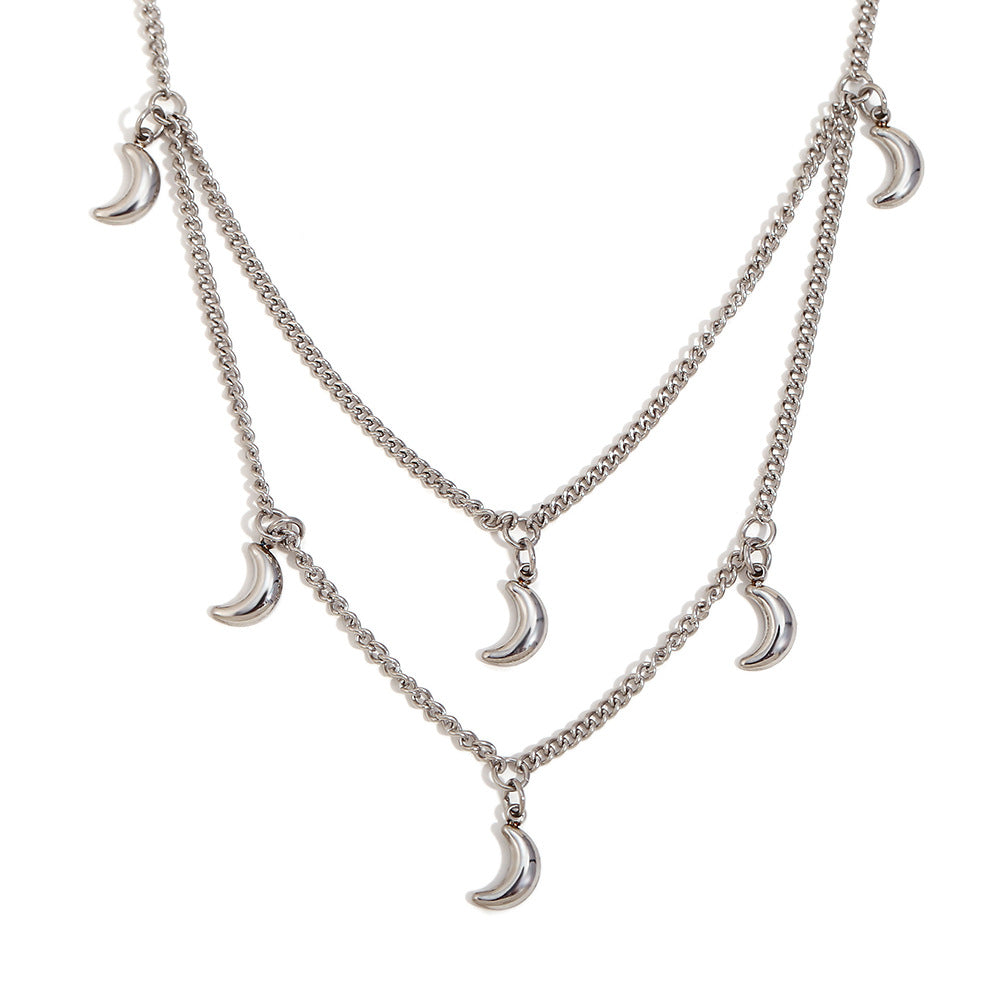 Collana a Pendente a Mezzaluna Minimalista alla Moda da Donna in Acciaio Inossidabile con Placcatura in Oro 18K