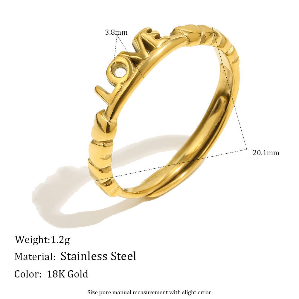 Anillo abierto minimalista de acero inoxidable chapado en oro de 18 quilates con corazón de circonita