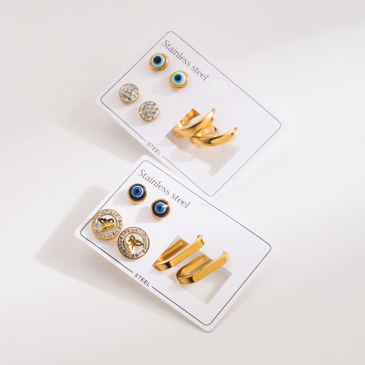 Pendientes Minimalistas de Acero Inoxidable en Forma de Mariposa con Incrustaciones de Pedrería y Acabado Esmaltado