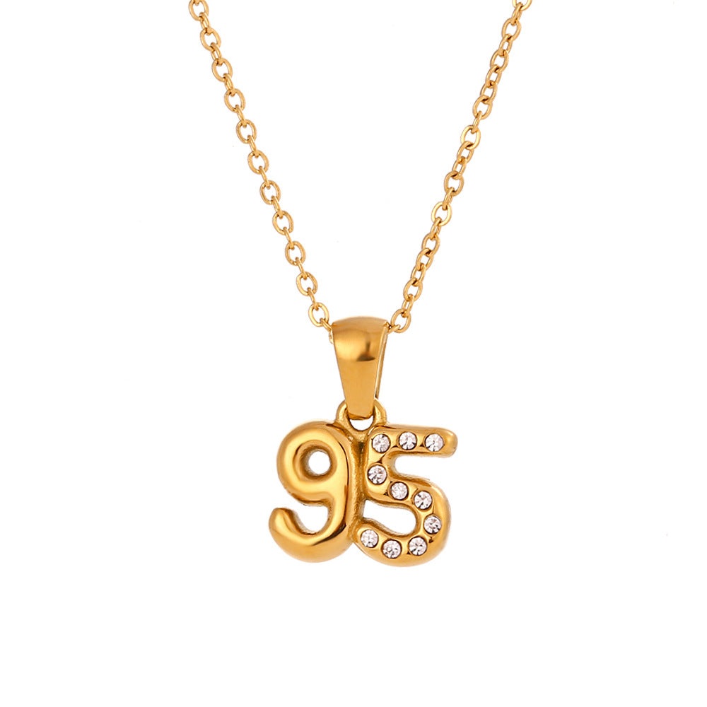 Minimalist Fashion Necklace for Women with Stainless Steel Chain, 18K Gold Plated Titanium Steel Pendant, Micro-Paved Rhinestone Accent, 3D Numeric Year Design