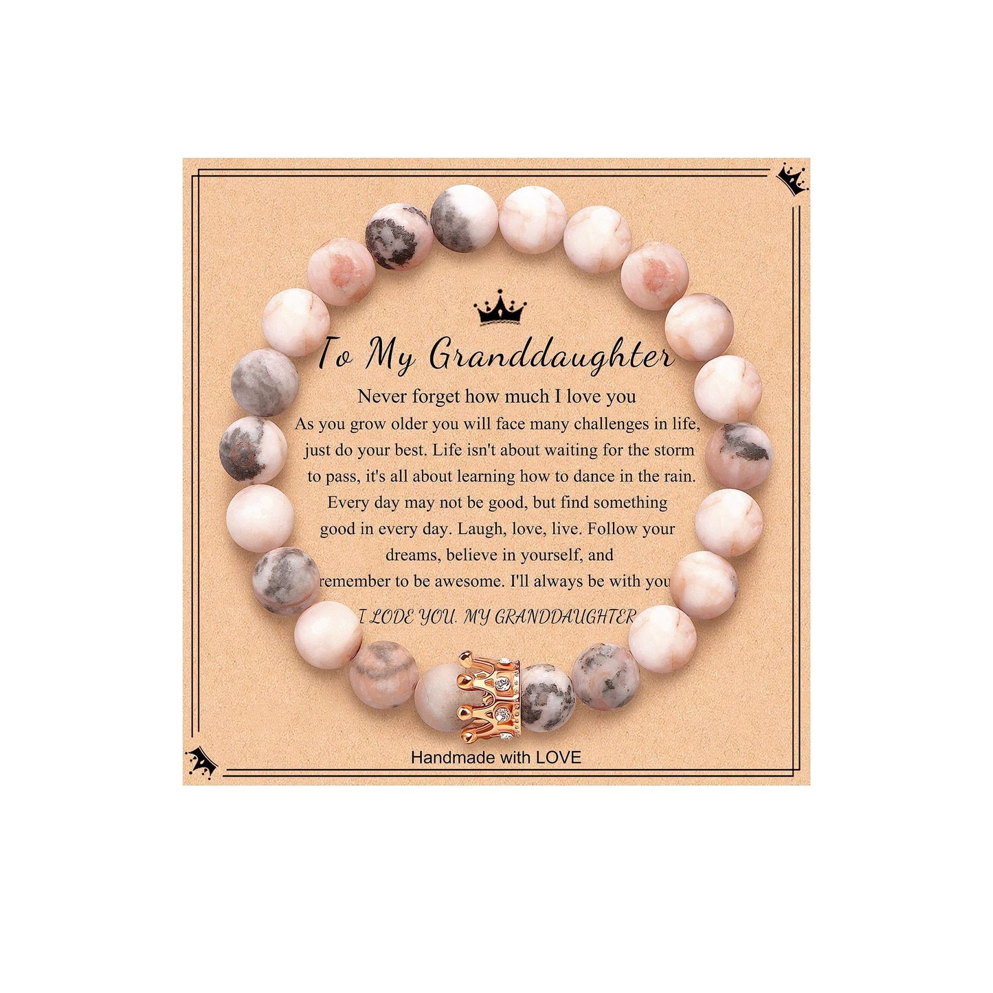 Elegant Crown Brass Bracelet with Natural Agate and Rhodochrosite Beads