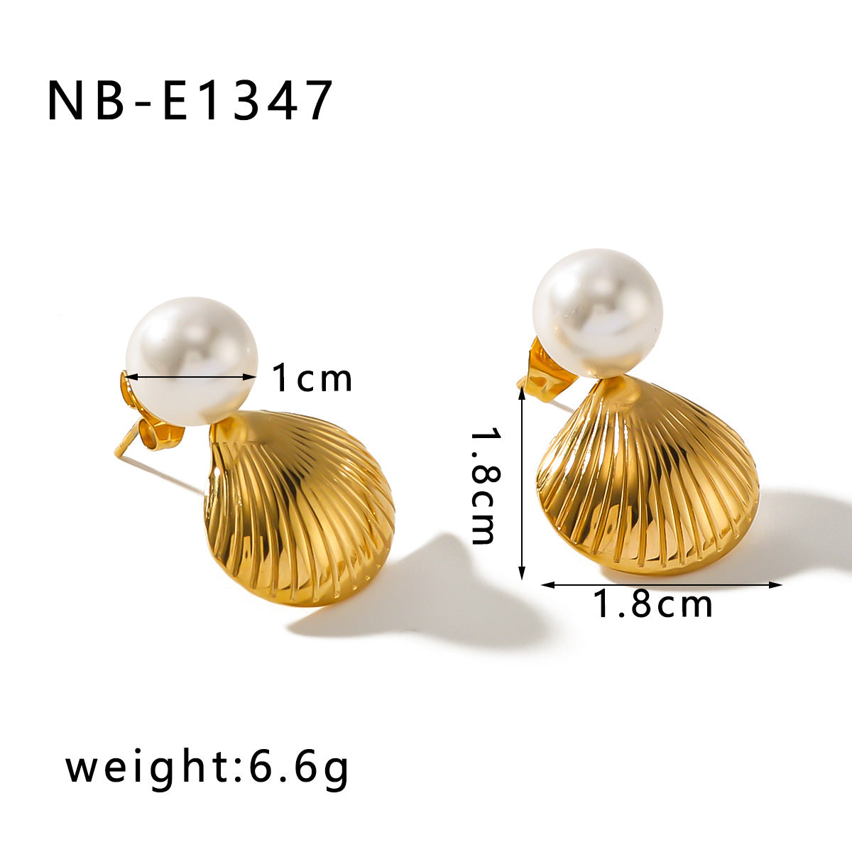 Minimalist Geometric Pearl and Shell Stud Earrings for Women in Stainless Steel with 18K Vacuum Plating