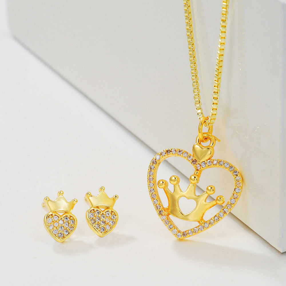 Casual Heart Gold Plated Brass Cubic Zirconia Necklace for Women