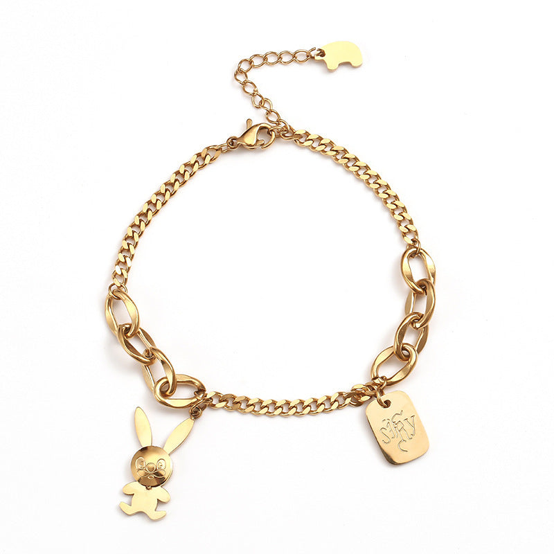 Rose Gold Plated Titanium Steel Rabbit Shape Bracelet for Women with Geometric Design and Fashionable Styling