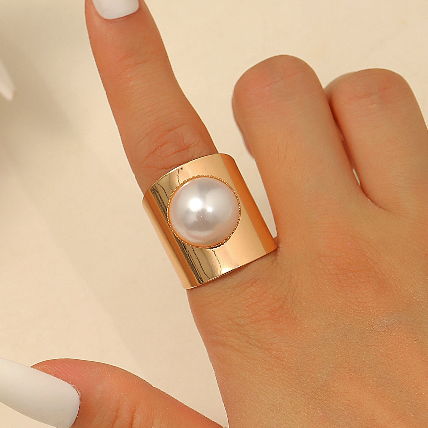 Anello Aperto da Donna a Goccia d'Olio Placcato in Lega con Motivo Floreale Geometrico Esagerato