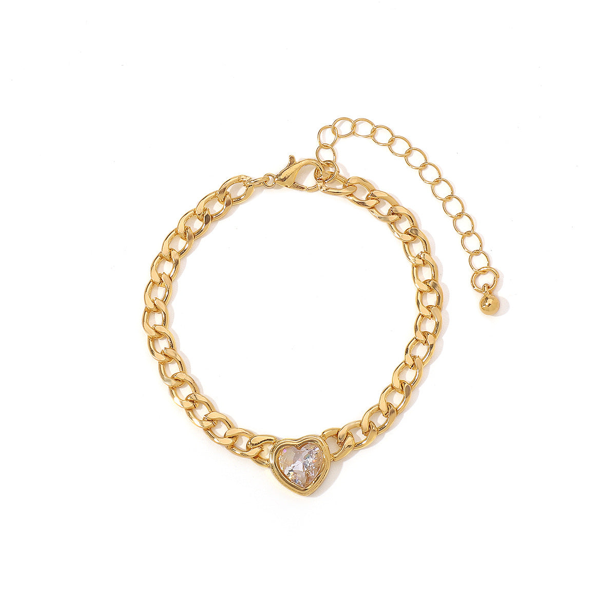 Bracciale Vintage in Lega a Cuore con Strass per Donna, Finitura Placcata, Design Geometrico Minimalista