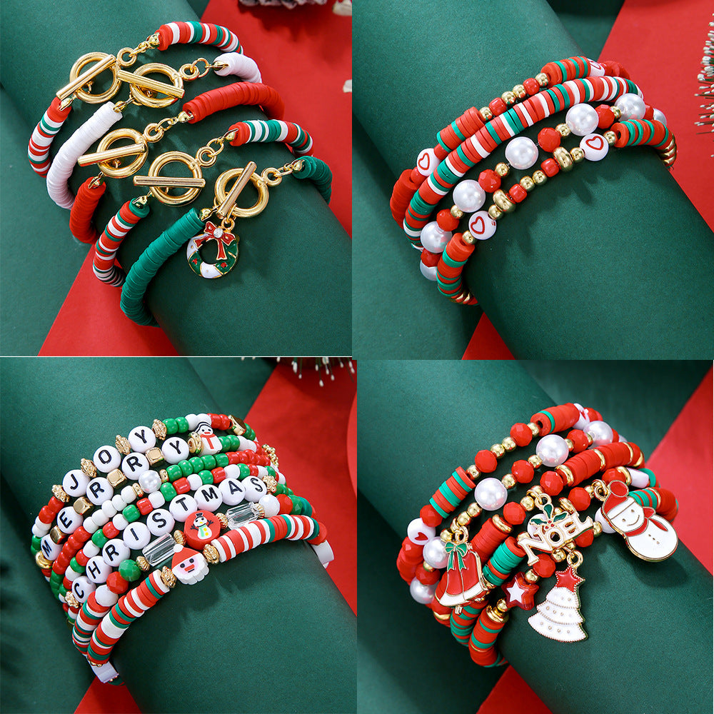 Christmas Snowman and Santa Animal Shape Plated Alloy Bracelet Set for Unisex