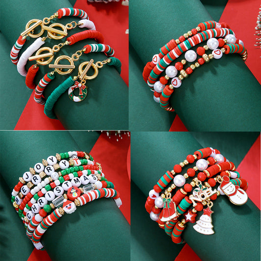 Christmas Snowman and Santa Animal Shape Plated Alloy Bracelet Set for Unisex